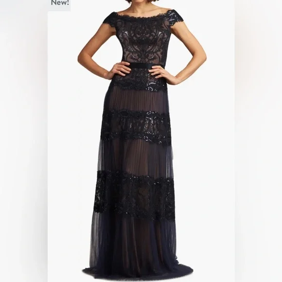 Tadashi Shoji | Dresses | Tadashi Shoji Sequin Corded Lace Off The Shoulder  Gown | Poshmark